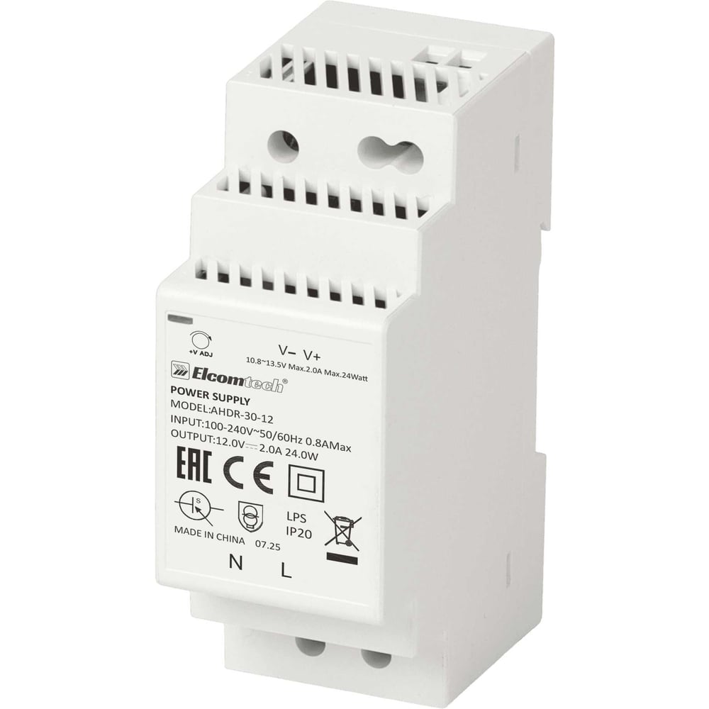 Изображение товара Блок питания ELCOMTECH A HDR-30-12 AC/DC на DIN рейку 24W 12V 2A 2х модуль УТ-00039975 Изображение товара Блок питания ELCOMTECH A HDR-30-12 AC/DC на DIN рейку 24W 12V 2A 2х модуль УТ-00039975