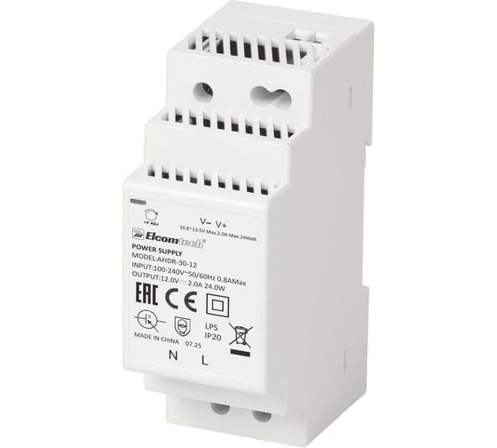 Изображение товара Блок питания ELCOMTECH A HDR-30-12 AC/DC на DIN рейку 24W 12V 2A 2х модуль УТ-00039975