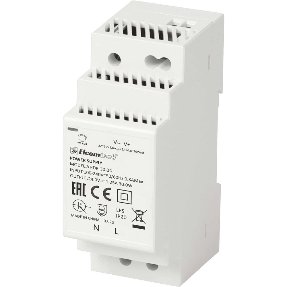 Изображение товара Блок питания ELCOMTECH A HDR-30-24 AC/DC на DIN рейку 30W 24V 1.25A 2х модуль УТ-00039959 Изображение товара Блок питания ELCOMTECH A HDR-30-24 AC/DC на DIN рейку 30W 24V 1.25A 2х модуль УТ-00039959