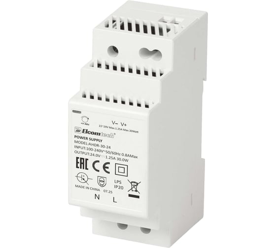 Изображение товара Блок питания ELCOMTECH A HDR-30-24 AC/DC на DIN рейку 30W 24V 1.25A 2х модуль УТ-00039959