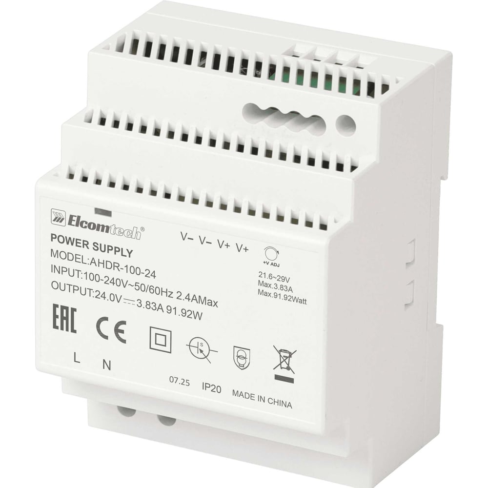 Изображение товара Блок питания ELCOMTECH A HDR-100-24 AC/DC на DIN рейку 92W 24V 3.83A 4х модуль УТ-00039961 Изображение товара Блок питания ELCOMTECH A HDR-100-24 AC/DC на DIN рейку 92W 24V 3.83A 4х модуль УТ-00039961