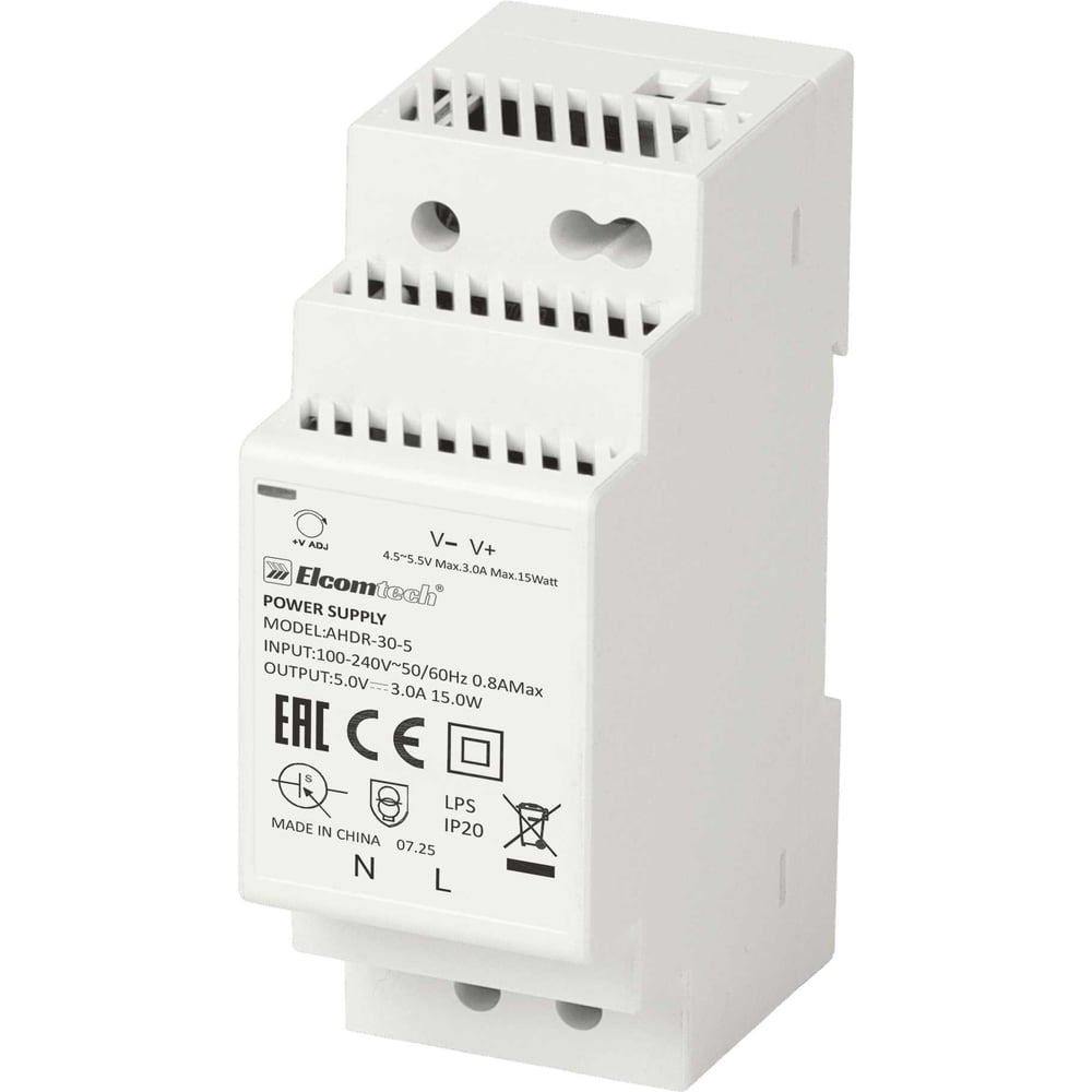 Изображение товара Блок питания ELCOMTECH A HDR-30-5 AC/DC на DIN рейку 15W 5V 3A 2х модуль УТ-00039968 Изображение товара Блок питания ELCOMTECH A HDR-30-5 AC/DC на DIN рейку 15W 5V 3A 2х модуль УТ-00039968
