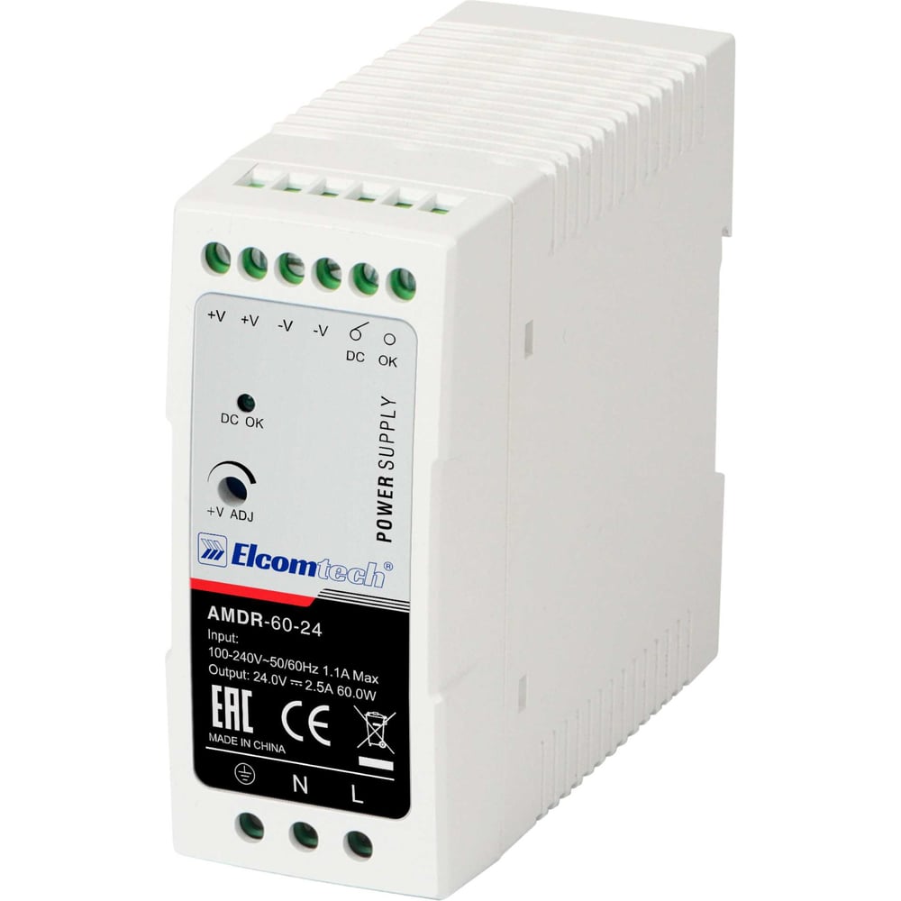 Изображение товара Блок питания ELCOMTECH MDR-60-24 60W 24V для DIN-рейки