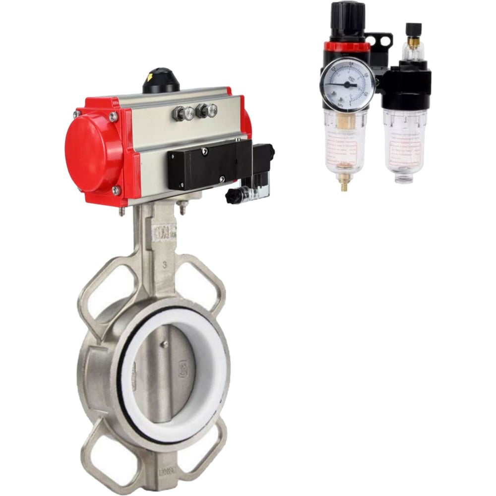Затвор DN.ru 316L-316L-PTFE Ду125 Ру16, с пневмоприводом DA-105, пневмораспределитель PND1-T10-220VAC NAMUR, БПВ D050-116520