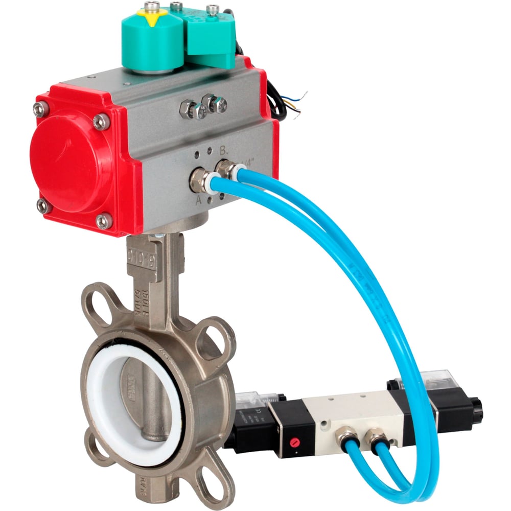 Затвор DN.ru 316L-316L-PTFE Ду125 Ру16, с пневмоприводом DA-105, пневмораспределитель PND1-T10-220VAC NAMUR, МППП-200 D050-116530