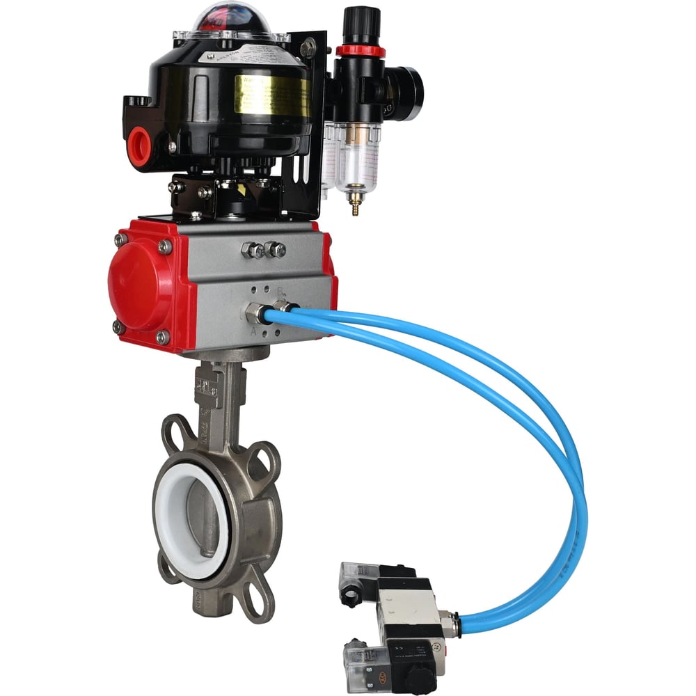 Изображение товара Затвор DN.ru 316L-316L-PTFE Ду150 Ру16 с пневмоприводом
