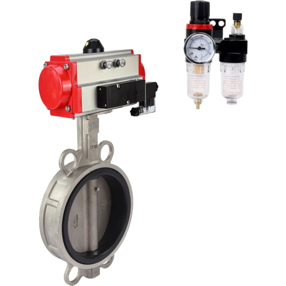 Затвор DN.ru 316L-316L-VITON Ду65 Ру16, с пневмоприводом SA-105, пневмораспределитель PND1-T08-220VAC NAMUR, БПВ D050-117160