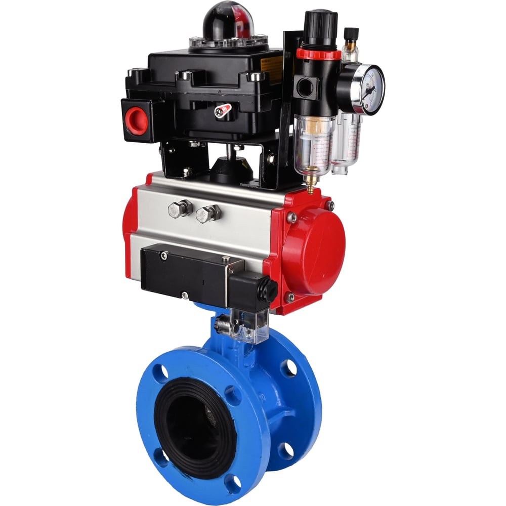 Затвор дисковый DN.ru GGG40-GGG40-EPDM-2W-H Ду200 Ру16 фланц. EPDM, пневмопривод DA-140, пневмораспределитель PND2-S1EM-52-1NC-J08-24VDC, БКВ LSB-410-02ExM12-250, БПВ APU1-10-40-V08 D D050-90496
