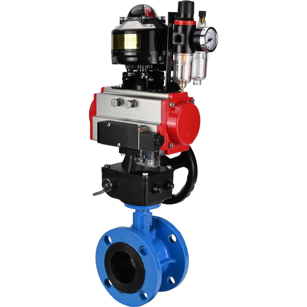 Затвор дисковый DN.ru GGG40-GGG40-EPDM-2W-H Ду200 Ру16 фланц. EPDM, с пневмоприводом DA-140, пневмораспределитель PND2-S1EM-52-1NC-J08-24VDC, БКВ LSB-510-02ExM12-250, HDM-2, БПВ APU1-10- D050-90531