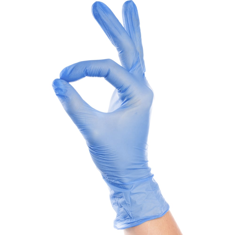 Виниловые неопудренные перчатки AVIORA, цвет голубой, размер S