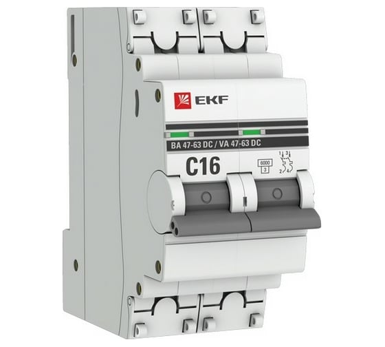 Изображение товара Автоматический выключатель EKF 2P 16А C 6кА ВА 47-63 DC PROxima 60 шт mcb4763-DC-2-16C-pro