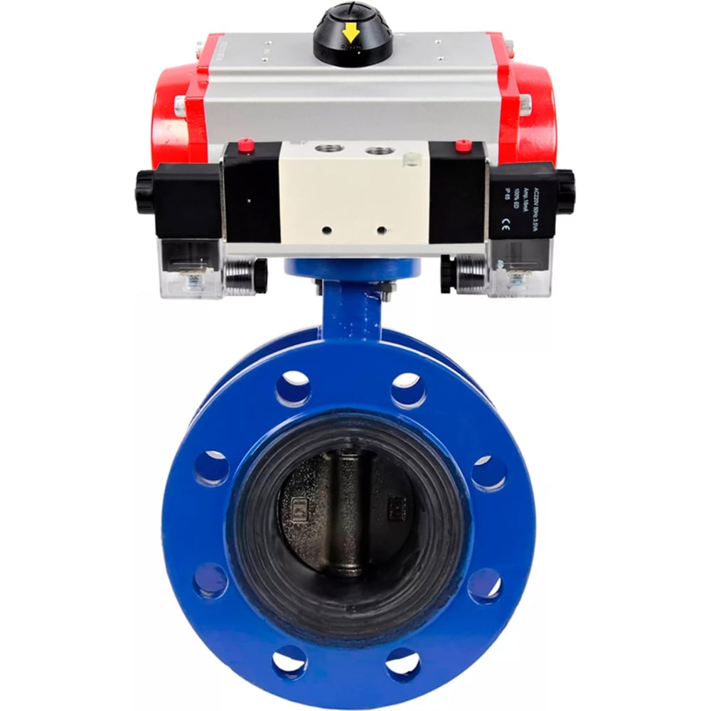 Затвор DN.ru GGG40-304-EPDM-2W-F-H Ду125 Ру16, с пневмоприводом DA-130, пневмораспределитель PND1-T10-220VAC NAMUR D050-107091