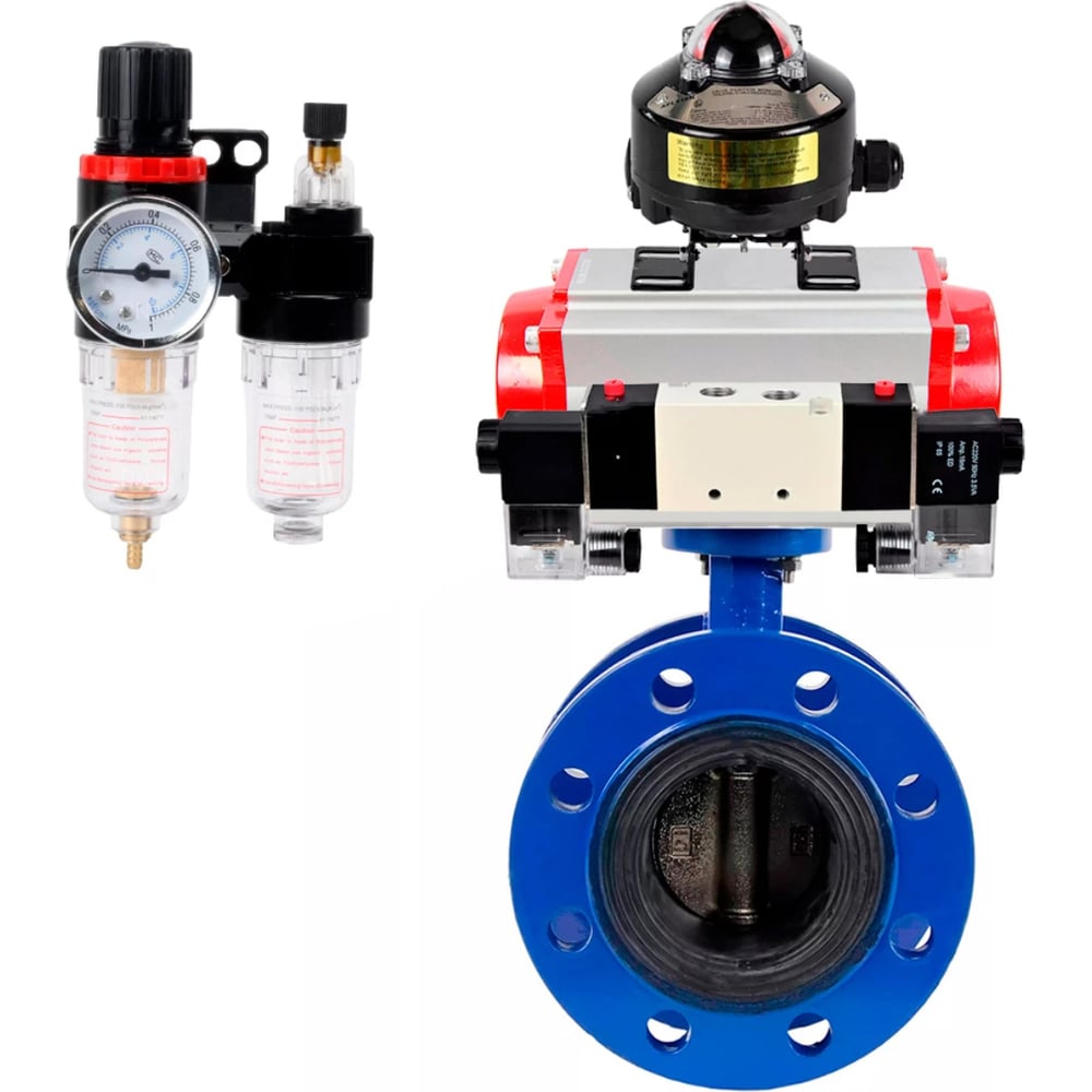 Затвор DN.ru GGG40-304-EPDM-2W-F-H Ду50 Ру16, с пневмоприводом DA-105, пневмораспределитель PND1-T08-220VAC NAMUR, БКВ LSB-510, БПВ D050-107052