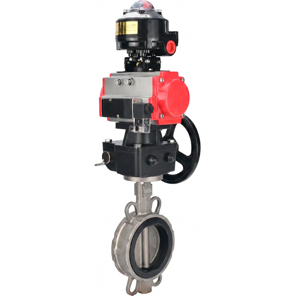 Затвор дисковый поворотный DN.ru 316L-316L-VITON Ду100 Ру16L с пневмоприводом DA-083, БКВ LSB-510-02ExM12-250 и ручным дублером HDM-2 D050-93415