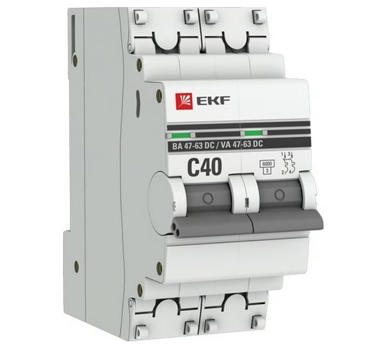 Изображение товара Автоматический выключатель EKF 2P 40А C 6кА ВА 47-63 DC PROxima mcb4763-DC-2-40C-pro