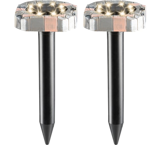 Изображение товара Набор отпугивателей кротов с садовым фонариком REXANT R20 2 шт. Камень 71-0087