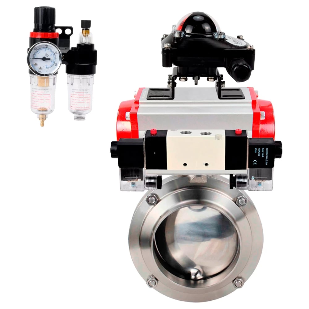 Затвор DN.ru 304-304-EPDM-2W-W-H Ду80 Ру10, с пневмоприводом DA-065, пневмораспределитель, PND1-T10-220VAC NAMUR, БКВ LSB-210, БПВ D050-111536