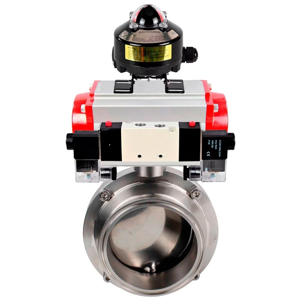 Затвор DN.ru 304-304-EPDM-2W-C-H Ду40 Ру10, с пневмоприводом SA-065, пневмораспределитель, PND1-T10-220VAC NAMUR, БКВ LSB-510 D050-110376