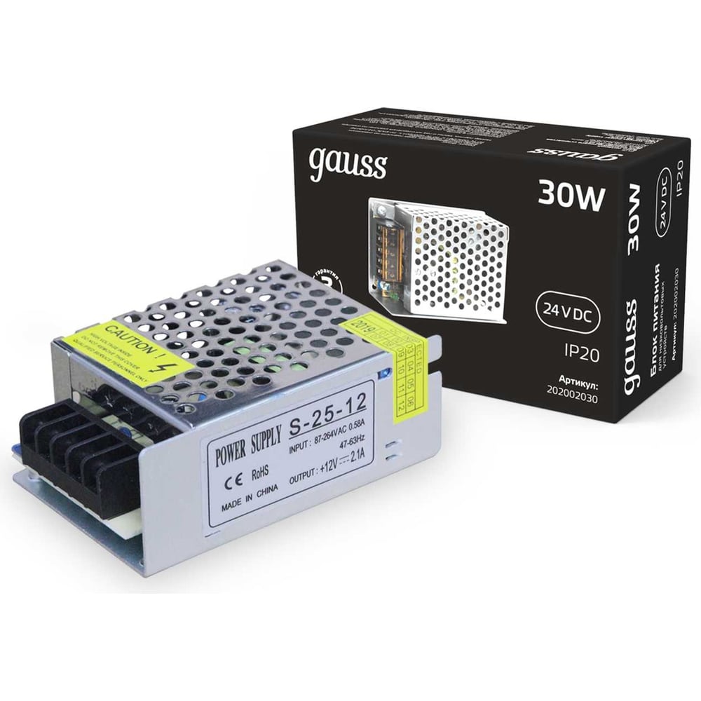Изображение товара Блок питания Gauss LED STRIP PS 30W 24V 1/100 202002030 для светодиодов