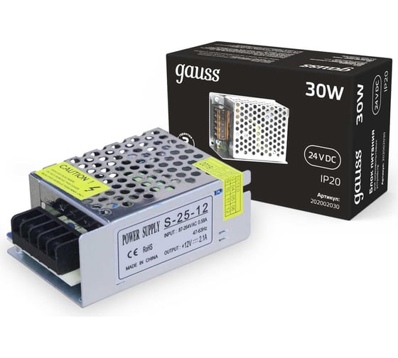 Изображение товара Блок питания Gauss LED STRIP PS 30W 24V 1/100 202002030