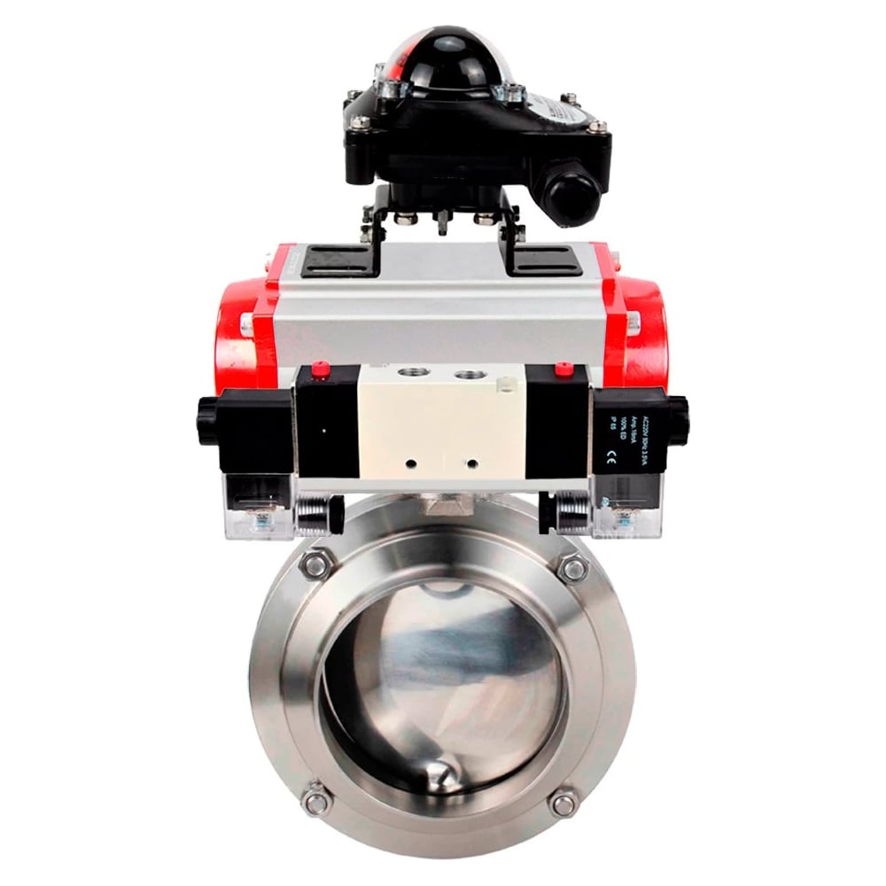 Затвор DN.ru 304-304-EPDM-2W-W-H Ду80 Ру10, с пневмоприводом SA-083, пневмораспределитель, PND1-T08-220VAC NAMUR, БКВ LSB-210 D050-111646