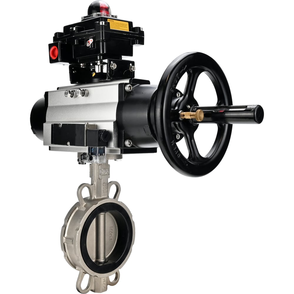 Затвор DN.ru 304-304-EPDM-2W-Fb-H Ду150 Ру16, с пневмоприводом DA-105-1, пневмораспределитель, PND2-220VAC NAMUR, LSB-410 D050-107929