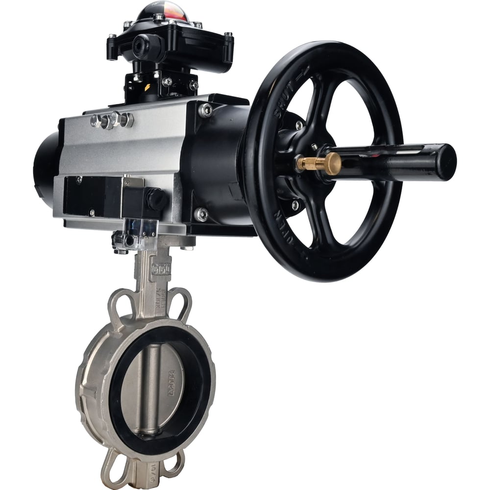 Затвор DN.ru 304-304-EPDM-2W-Fb-H Ду150 Ру16, с пневмоприводом DA-105-1, пневмораспределитель, PND2-220VAC NAMUR, LSB-210 D050-107928