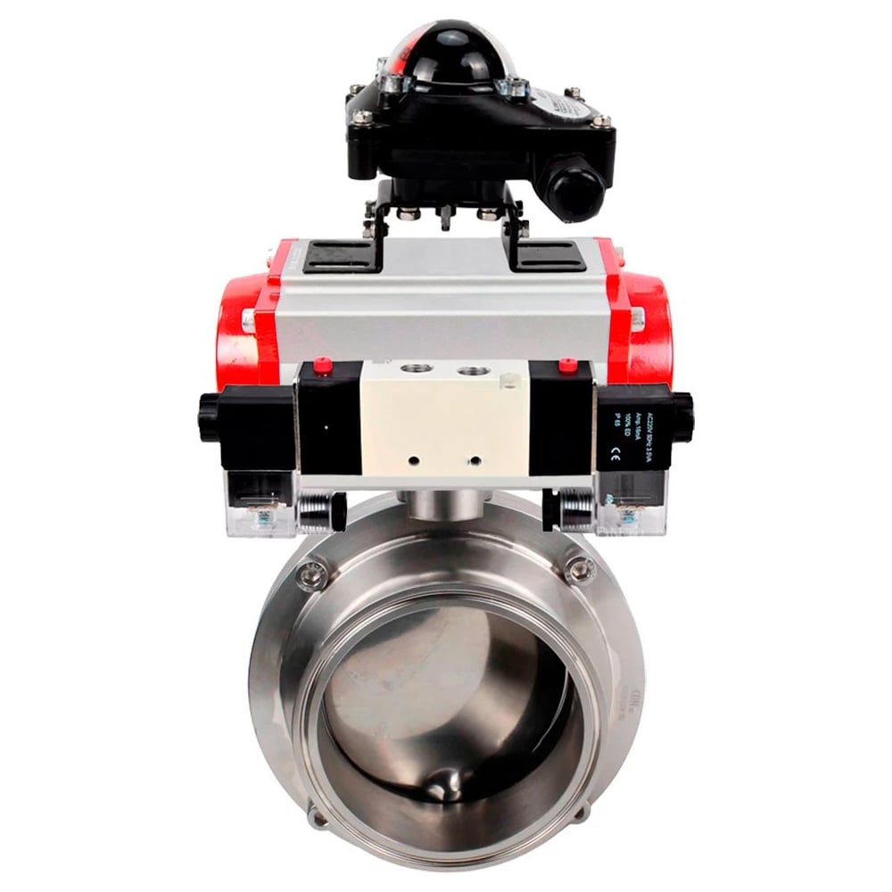 Затвор DN.ru 304-304-EPDM-2W-C-H Ду50 Ру10, с пневмоприводом DA-052, пневмораспределитель, PND1-T08-220VAC NAMUR, БКВ LSB-210 D050-109978