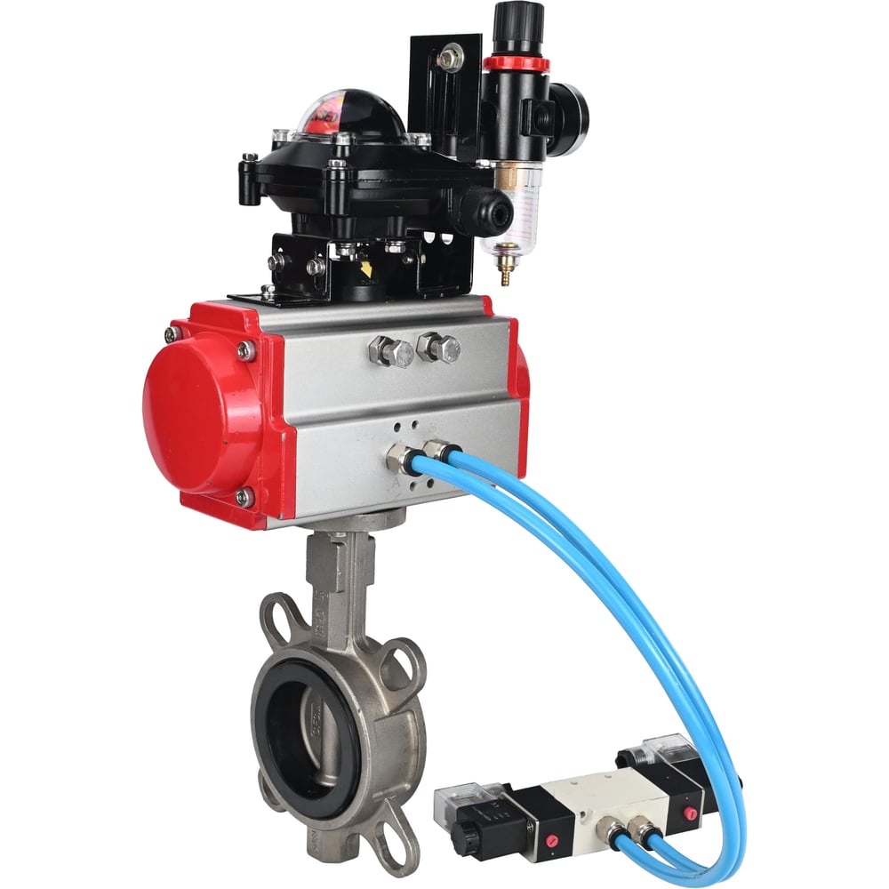 Затвор DN.ru 304-304-EPDM-2W-Fb-H Ду150 Ру16, с пневмоприводом DA-105, пневмораспределитель, PND1-T08-220VAC NAMUR, БКВ LSB-210, БПВ D050-110923