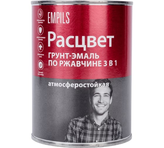 Изображение товара Грунт-эмаль по ржавчине Расцвет алкидная, черная, 0.9 кг 65186