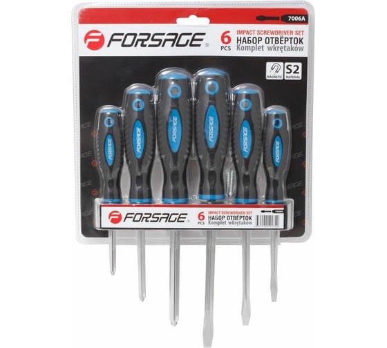 Изображение товара Набор отверток магнитных Forsage "Profi" 6пр. в блистере 27176 F-7006A F-7006A(27176)