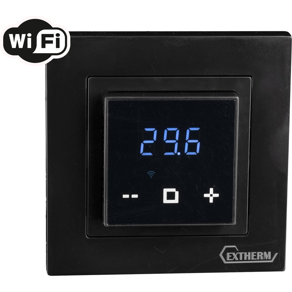 Программируемый термостат по Wi-Fi EXTHERM  с сенсорными кнопками и датчиком температуры пола, расписанием на неделю, совместим с рамками с внутренним размером 56 * 56 мм  Schneider Unica, Exxact и Legrand Valena, черный,  ET-44(b)