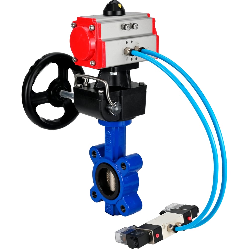 Затвор DN.ru QT450-QT450-EPDM-2W-Fb-H Ду65 Ру16 LUG, с пневмоприводом DA-065, пневмораспределитель PND1-T08-220VAC NAMUR, РД HDM-1 D050-101307