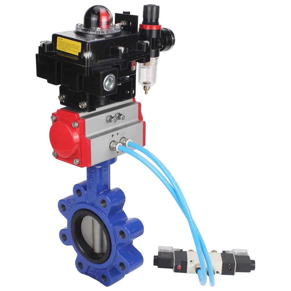 Затвор DN.ru QT450-304-NBR-2W-Fb-H Ду65 Ру16 LUG, с пневмоприводом SA-105, пневмораспределитель PND1-T10-220VAC NAMUR, БКВ LSB-410, БПВ D050-102519