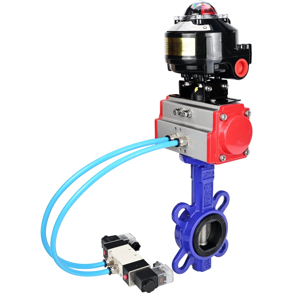 Затвор DN.ru QT450-316-EPDM-2W-Fb-H Ду65 Ру16, с пневмоприводом DA-052, пневмораспределитель PND1-T08-220VAC NAMUR, БКВ LSB-510 D050-102648