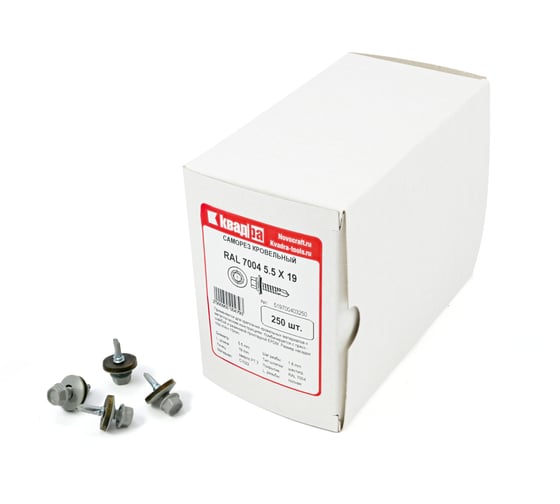 Изображение товара Кровельный саморез КВАДРА 5.5x19, RAL 7004 светло-серый, сверло PT. 3, кор. 250 шт. 519700403250