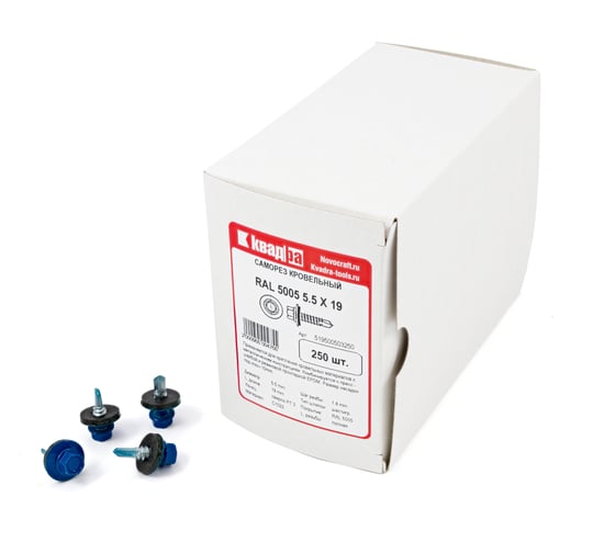 Изображение товара Кровельный саморез КВАДРА 5.5x19, RAL 5005 синий сигнал, сверло PT. 3, кор. 250 шт. 519500503250