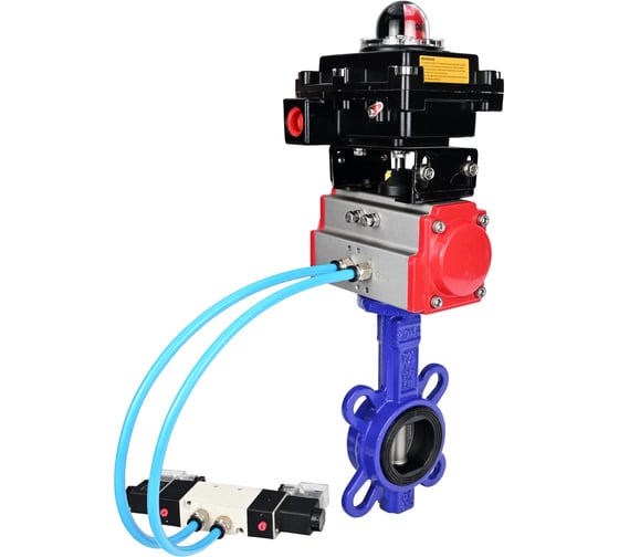 Изображение товара Затвор DN.ru QT450-316-EPDM-2W-Fb-H Ду150 Ру16, с пневмоприводом DA-105, пневмораспределитель PND1-T10-220VAC NAMUR, БКВ LSB-410 D050-102772