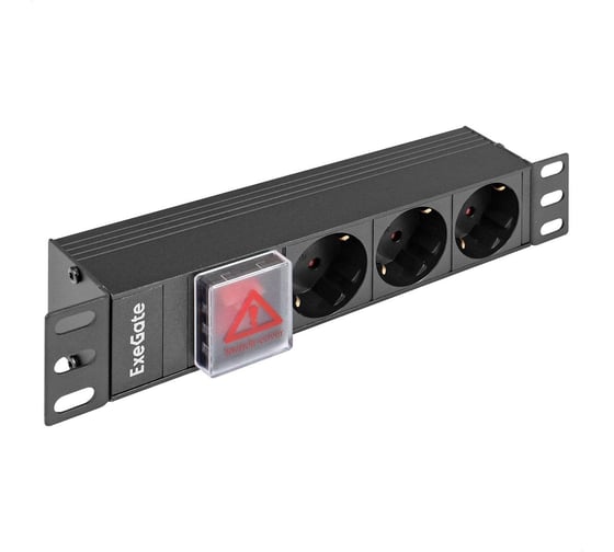 Изображение товара Блок розеток ExeGate 10" ServerPro PDU-10H305 с выключателем с подсветкой Al-3S-C14-SW 10, 1U, алюминий, 3 Schuko, C14, 254х45х45 мм 298593
