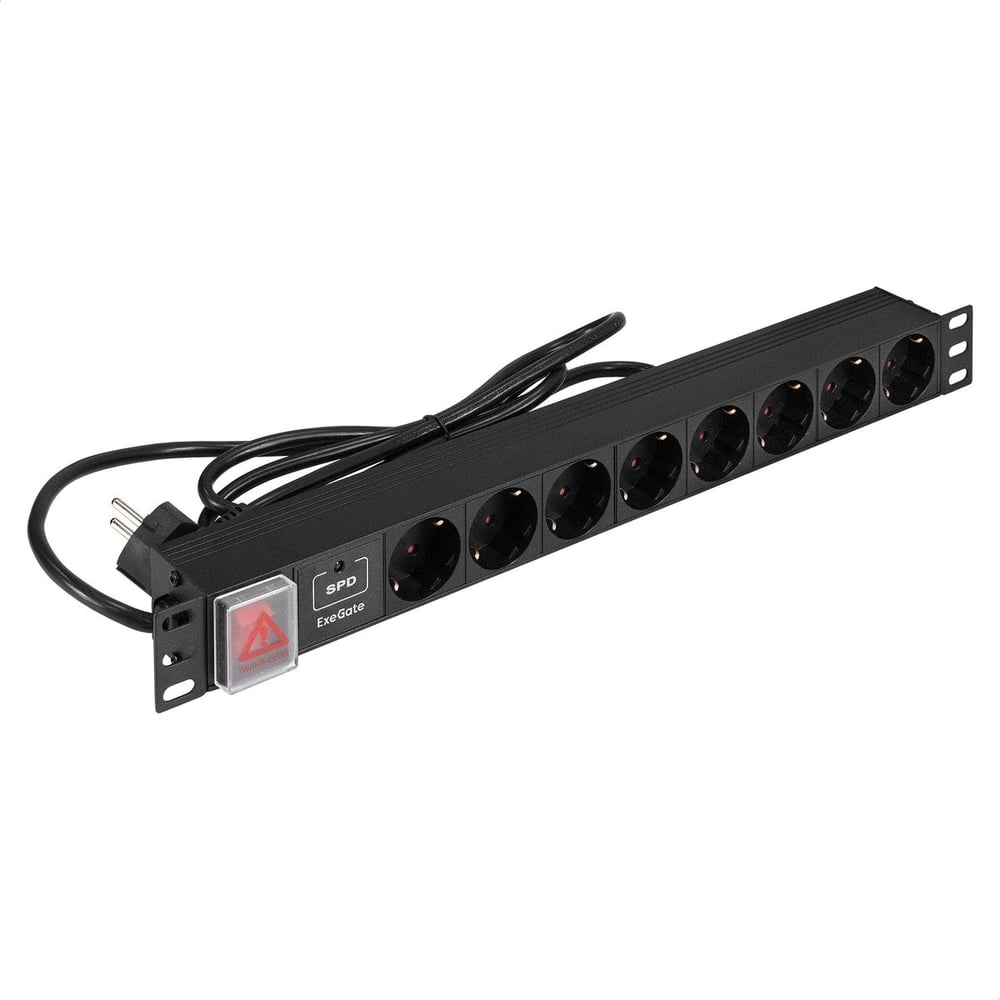 Изображение товара Блок розеток ExeGate Surge Protect ServerPro 8Schuko с заземлением и кабелем 3м