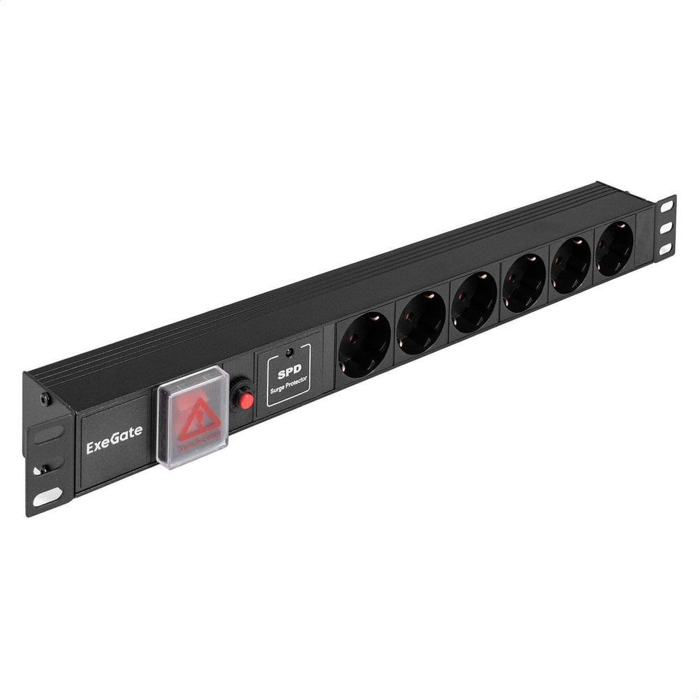 Изображение товара Блок розеток с сетевым фильтром ExeGate Surge Protect ServerPro PDU-19H605 с защитой от перегрузки, выключателем с подсветкой и разъемом подключения C14 Al-6 299606