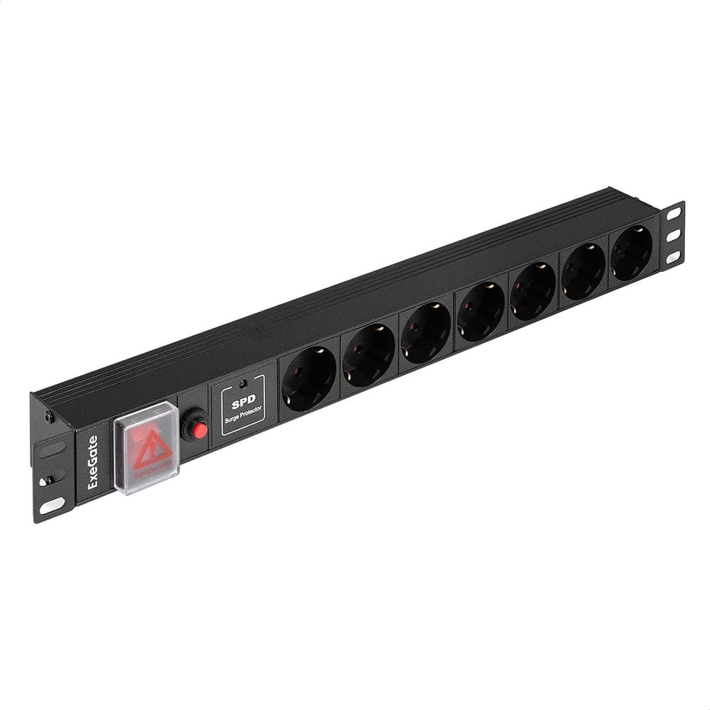 Изображение товара Блок розеток с сетевым фильтром ExeGate Surge Protect ServerPro PDU-19H702 с защитой от перегрузки и разъемом подключения C14 Al-7S-C14-SW-O-SPD1 19, 1U, Ал 299607