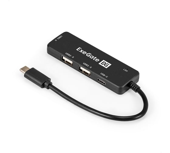 Изображение товара USB-Хаб концентратор 4-в-1 ExeGate DUB-211C кабель-адаптер USB3.0 Type-C 2xUSB2.0, 1xUSB3.0 5GB/s, Type-C DATA 480MB/s, Plug Play, черный 299789