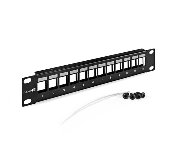 Изображение товара Патч-панель модульная ExeGate EPPB-10-12 10", UTP, 12 port, наборная, неэкранированная, 1U, RoHS, Black, RTL 297322