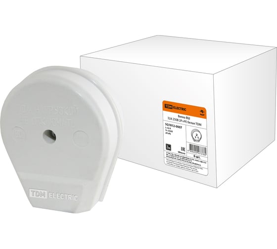 Изображение товара Вилка TDM ELECTRIC ВШ 32А, 250В, 2Р+РЕ, белая SQ1812-0007