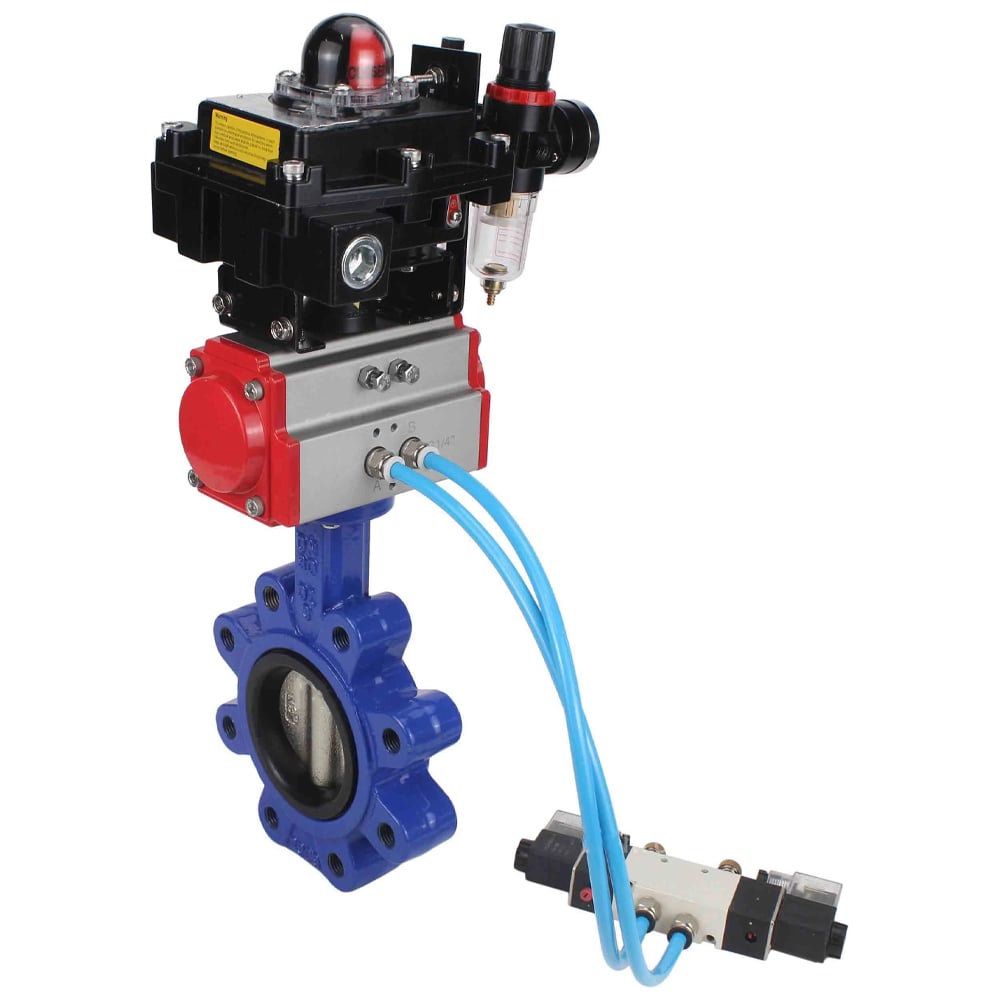 Затвор DN.ru QT450-QT450-NBR-2W-Fb-H Ду100 Ру16 LUG, с пн.прив. SA-130, пн.распр. PND1-T10-220VAC NAMUR, БКВ LSB-410, БПВ D050-101845