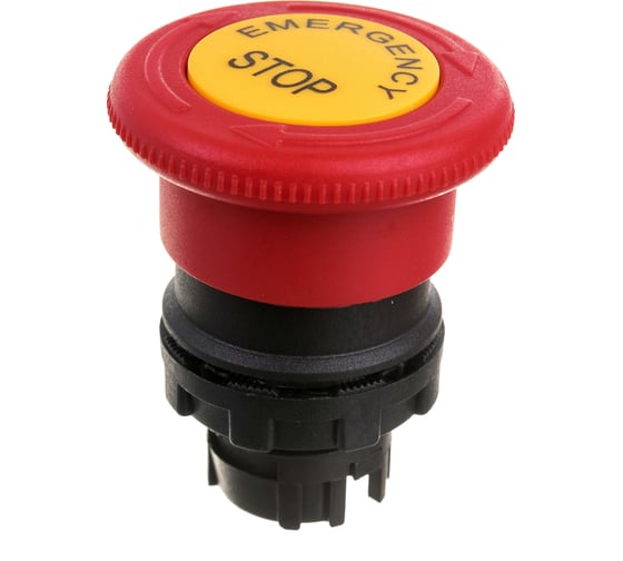 Изображение товара Головка для аварийной кнопки Emas Грибок Ф40мм красная с табличкой, с фиксацией и возвратным поворотом BDEE