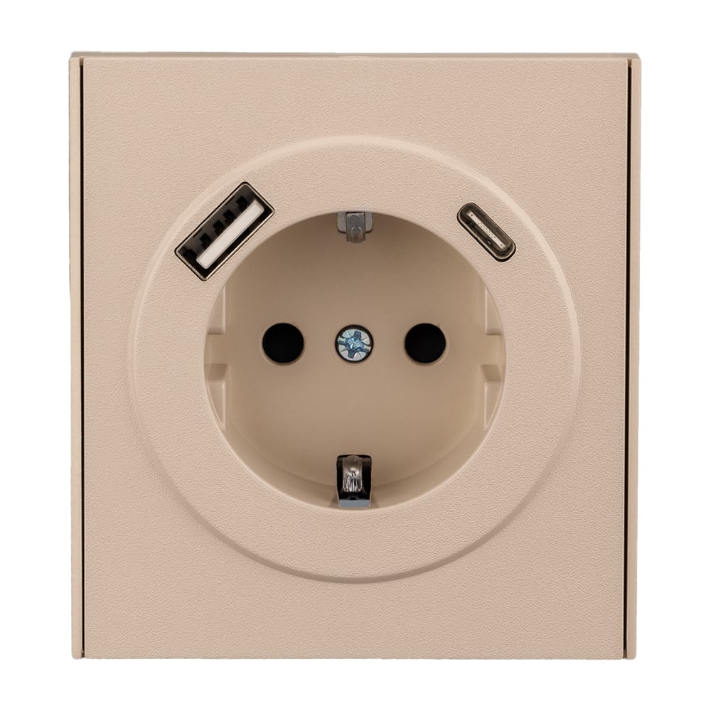 Механизм розетки KRANZ STRONG 1-м с/з, с защитными шторками 16А USB A+C 5В/3А шелк KR-78-0704-8