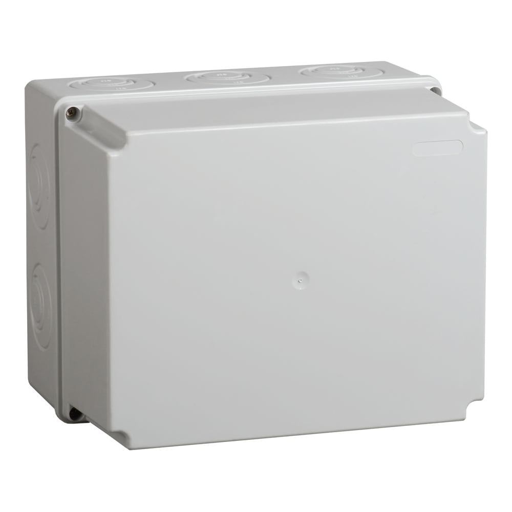 Коробка распаячная IEK КМ41344 для открытой проводки безгалогенная (HF) 240х195х165мм с монтажной платой IP55 5 вводов серая UKO10-240-195-165-K52-55