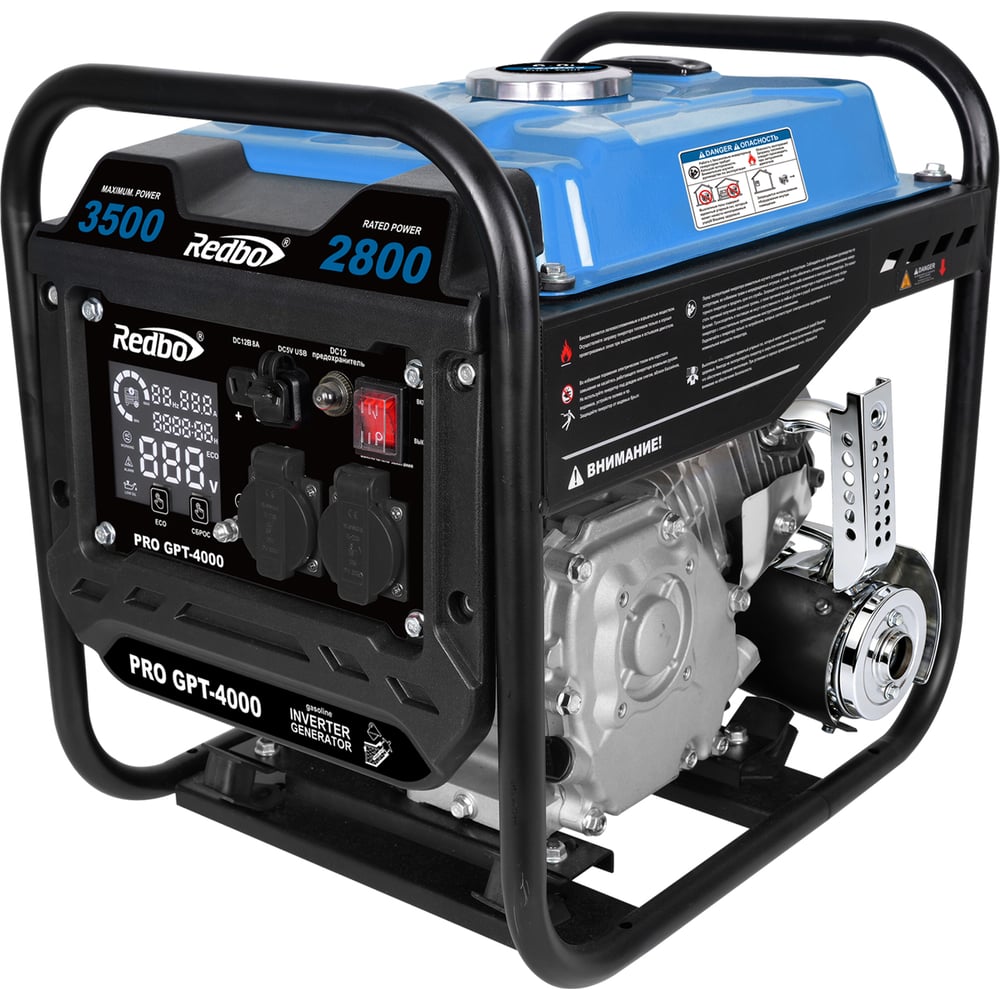 Изображение товара Генератор бензиновый инверторный Redbo PRO GPT-4000 (223см3/ч, 2,8 кВт/3,5 кВт, ручн.стартер, ECO) 56961